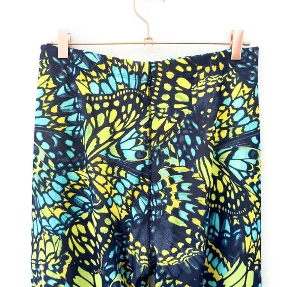 NEW Yitty Mesh Me Smoothing High Waist Legging Green Yellow Blue Butterfly Print - Picture 10 of 10